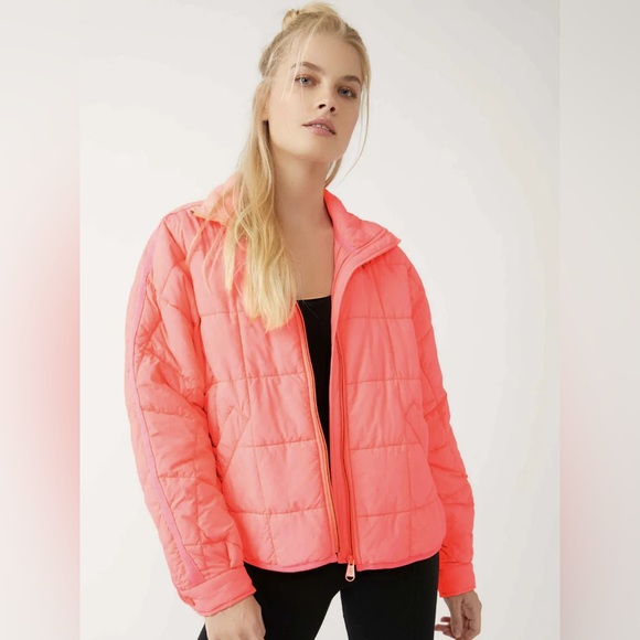 Free People Pippa Puffer Jacket - Neon Coral - Picture 4 of 13